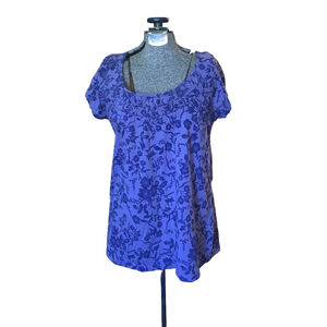 Jessica Purple Floral Print Top M Short Sleeve
